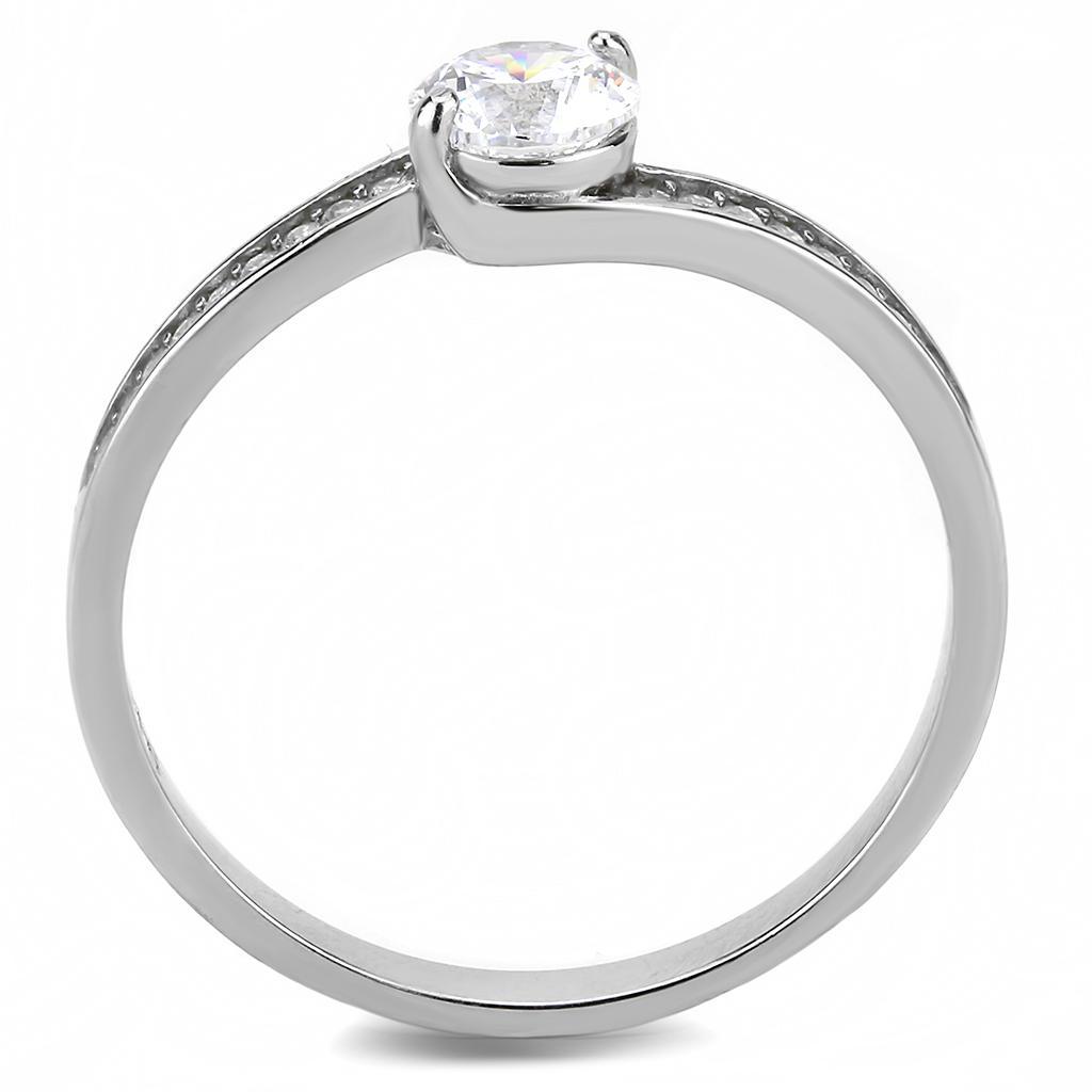 DA233 - High polished (no plating) Stainless Steel Ring with AAA Grade CZ  in Clear-2