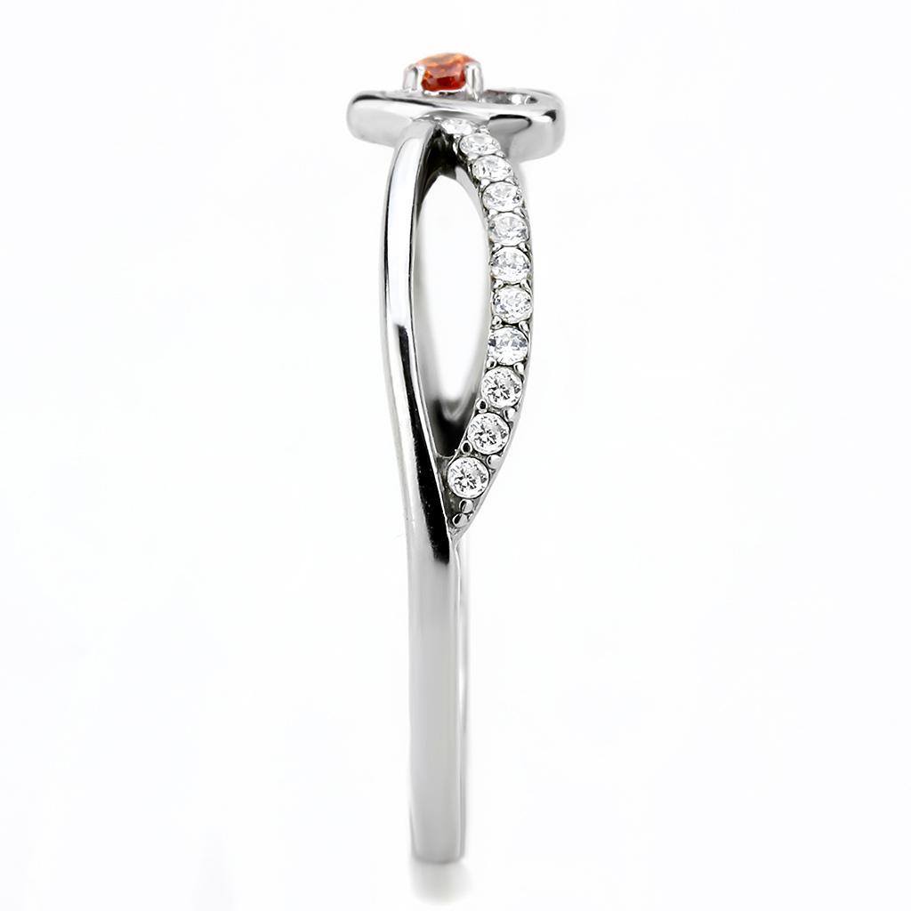 DA235 - High polished (no plating) Stainless Steel Ring with AAA Grade CZ  in Orange-3