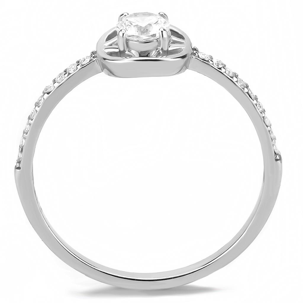 DA238 - High polished (no plating) Stainless Steel Ring with AAA Grade CZ  in Clear-2