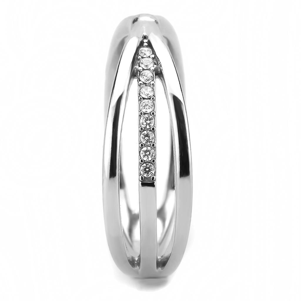 DA239 - High polished (no plating) Stainless Steel Ring with AAA Grade CZ  in Clear-3