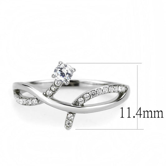 DA240 - High polished (no plating) Stainless Steel Ring with AAA Grade CZ  in Clear-1