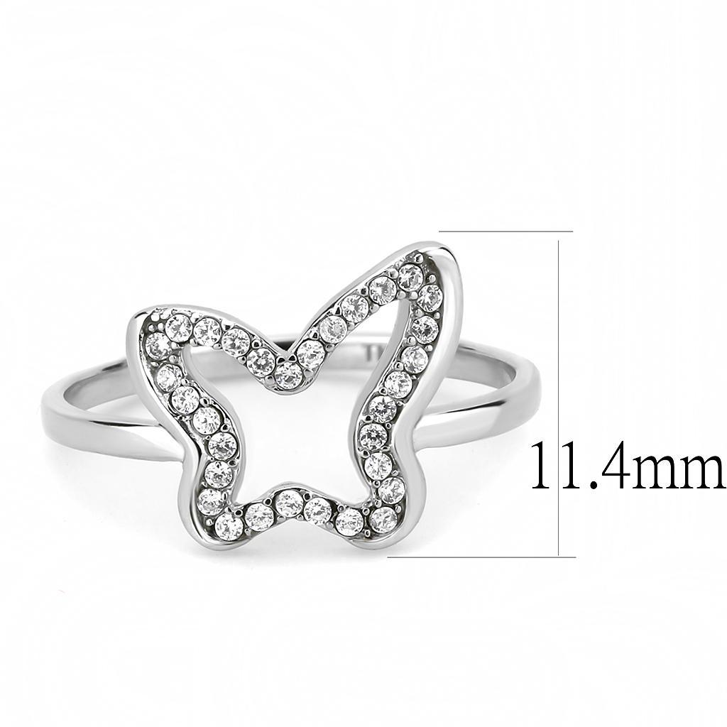 DA241 - High polished (no plating) Stainless Steel Ring with AAA Grade CZ  in Clear-1