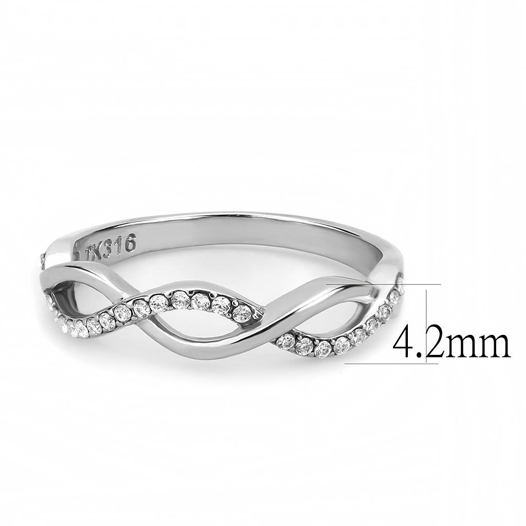 DA243 - High polished (no plating) Stainless Steel Ring with AAA Grade CZ  in Clear-1