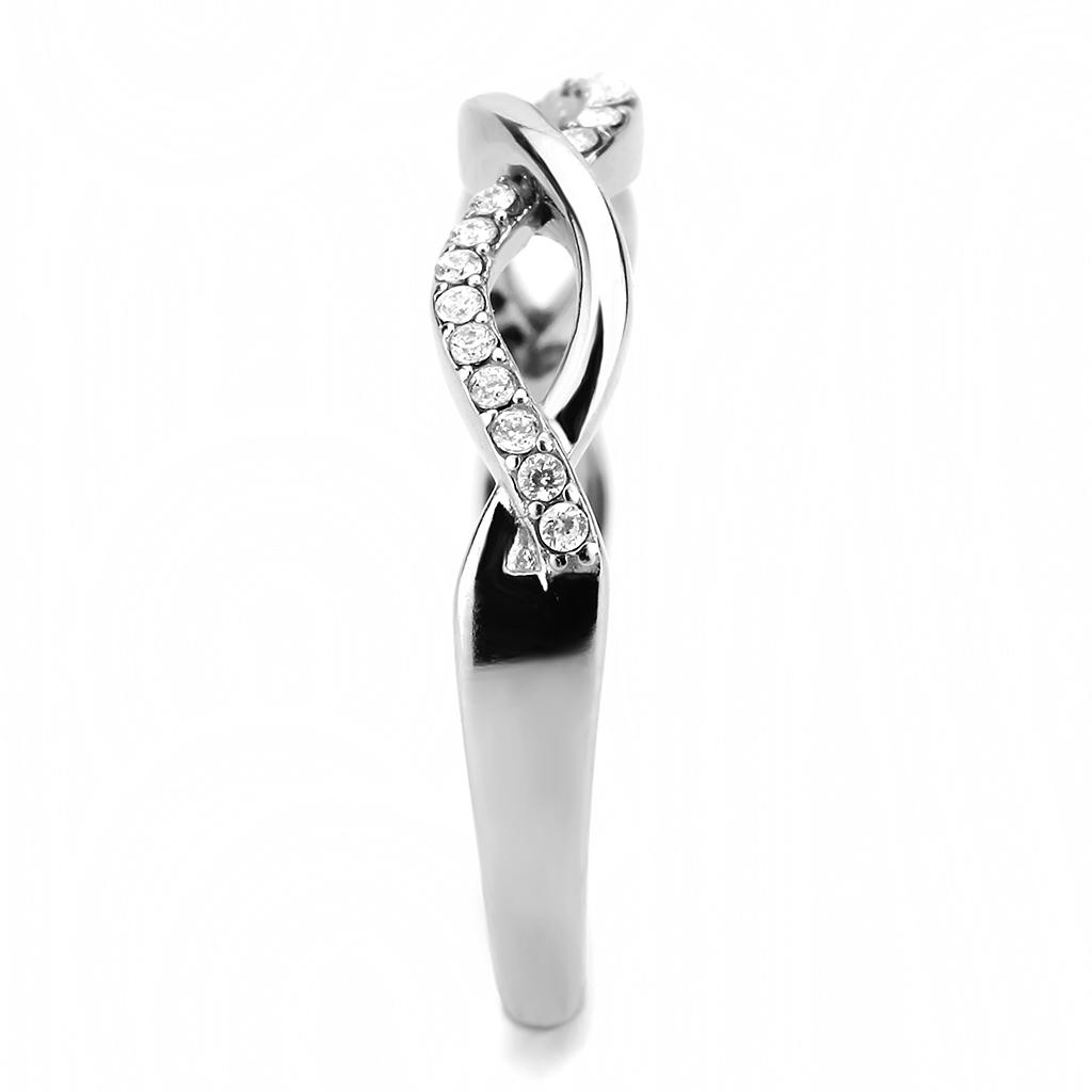 DA243 - High polished (no plating) Stainless Steel Ring with AAA Grade CZ  in Clear-3