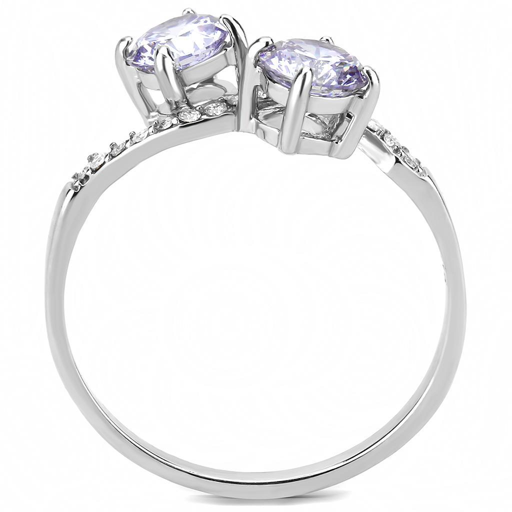 DA244 - High polished (no plating) Stainless Steel Ring with AAA Grade CZ  in Light Amethyst-2