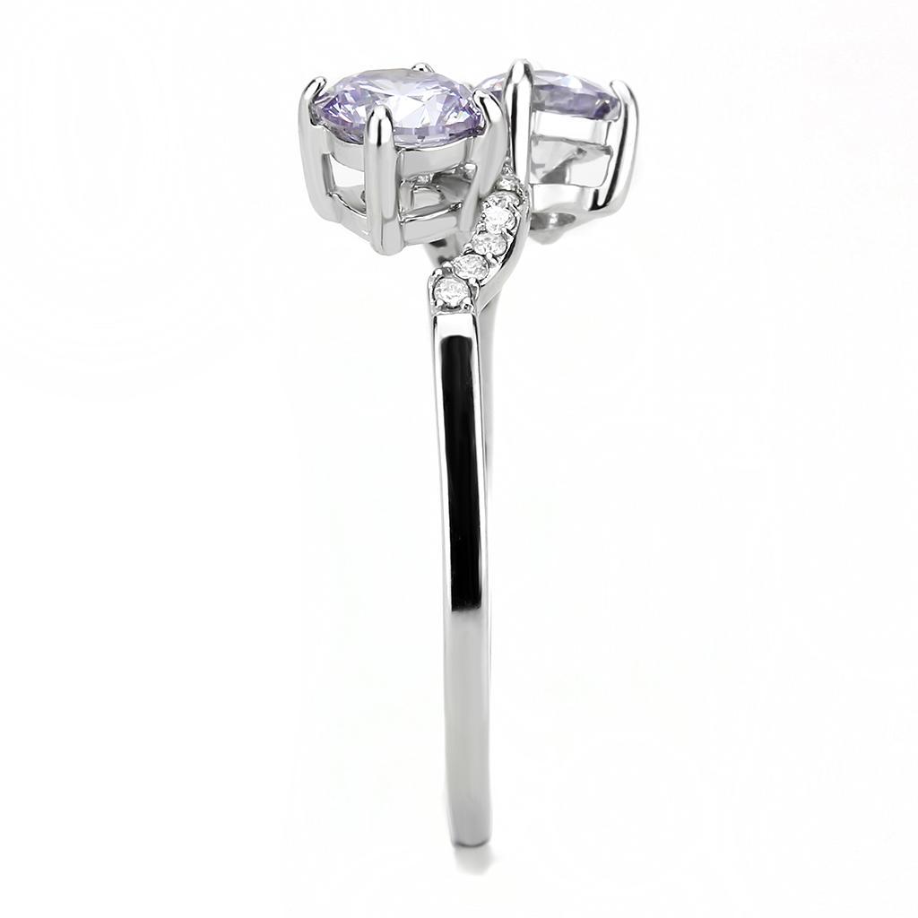 DA244 - High polished (no plating) Stainless Steel Ring with AAA Grade CZ  in Light Amethyst-3