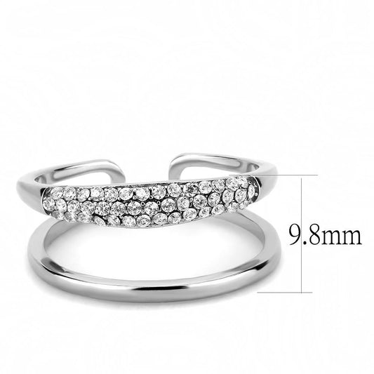 DA247 - High polished (no plating) Stainless Steel Ring with AAA Grade CZ  in Clear-1