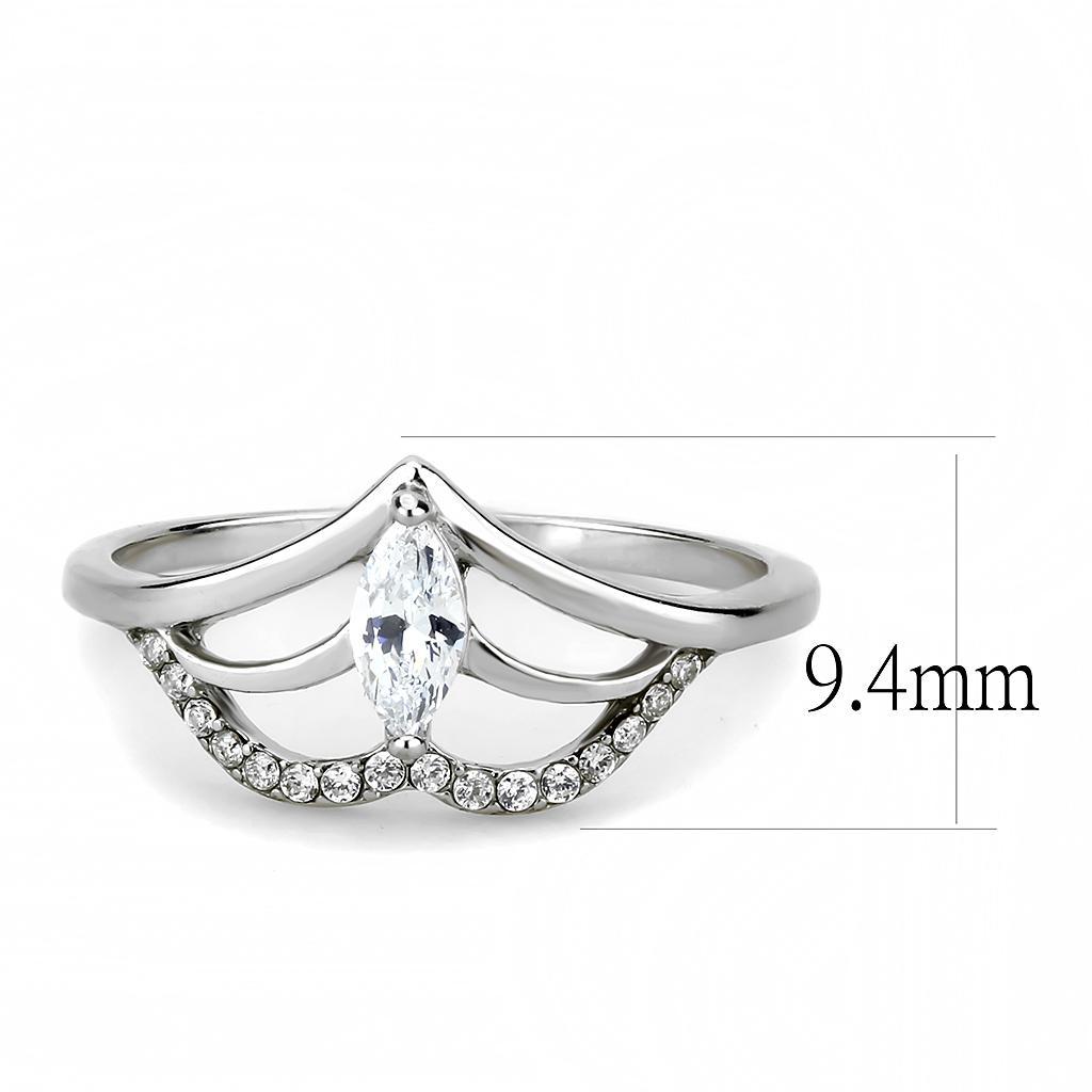 DA248 - High polished (no plating) Stainless Steel Ring with AAA Grade CZ  in Clear-1