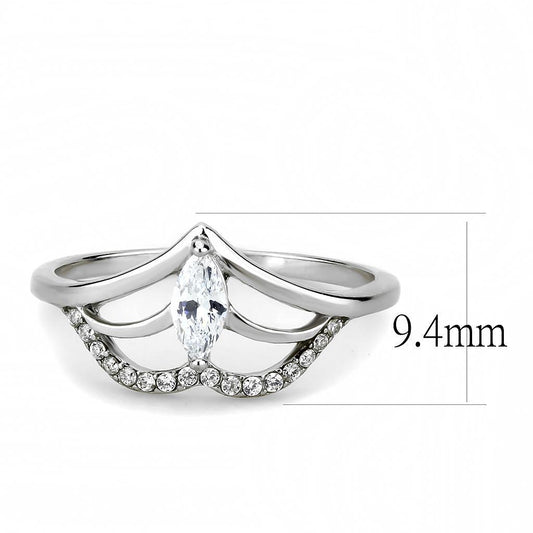 DA248 - High polished (no plating) Stainless Steel Ring with AAA Grade CZ  in Clear-1