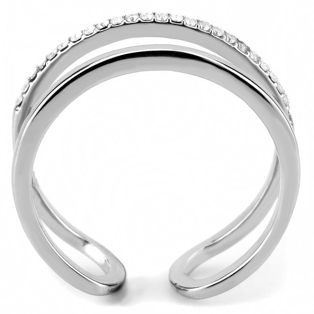 DA249 - High polished (no plating) Stainless Steel Ring with AAA Grade CZ  in Clear-2