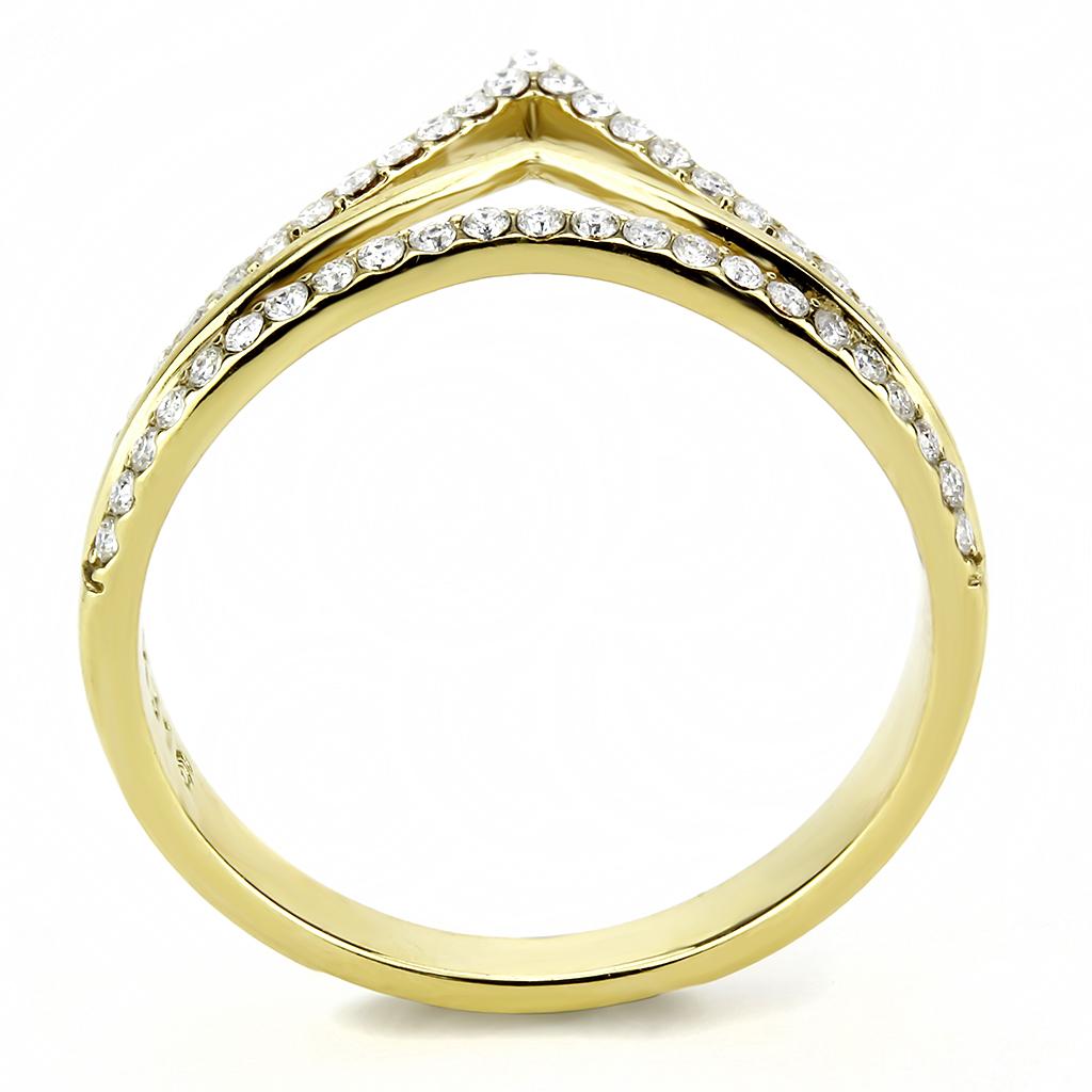 DA250 - IP Gold(Ion Plating) Stainless Steel Ring with AAA Grade CZ  in Clear-2