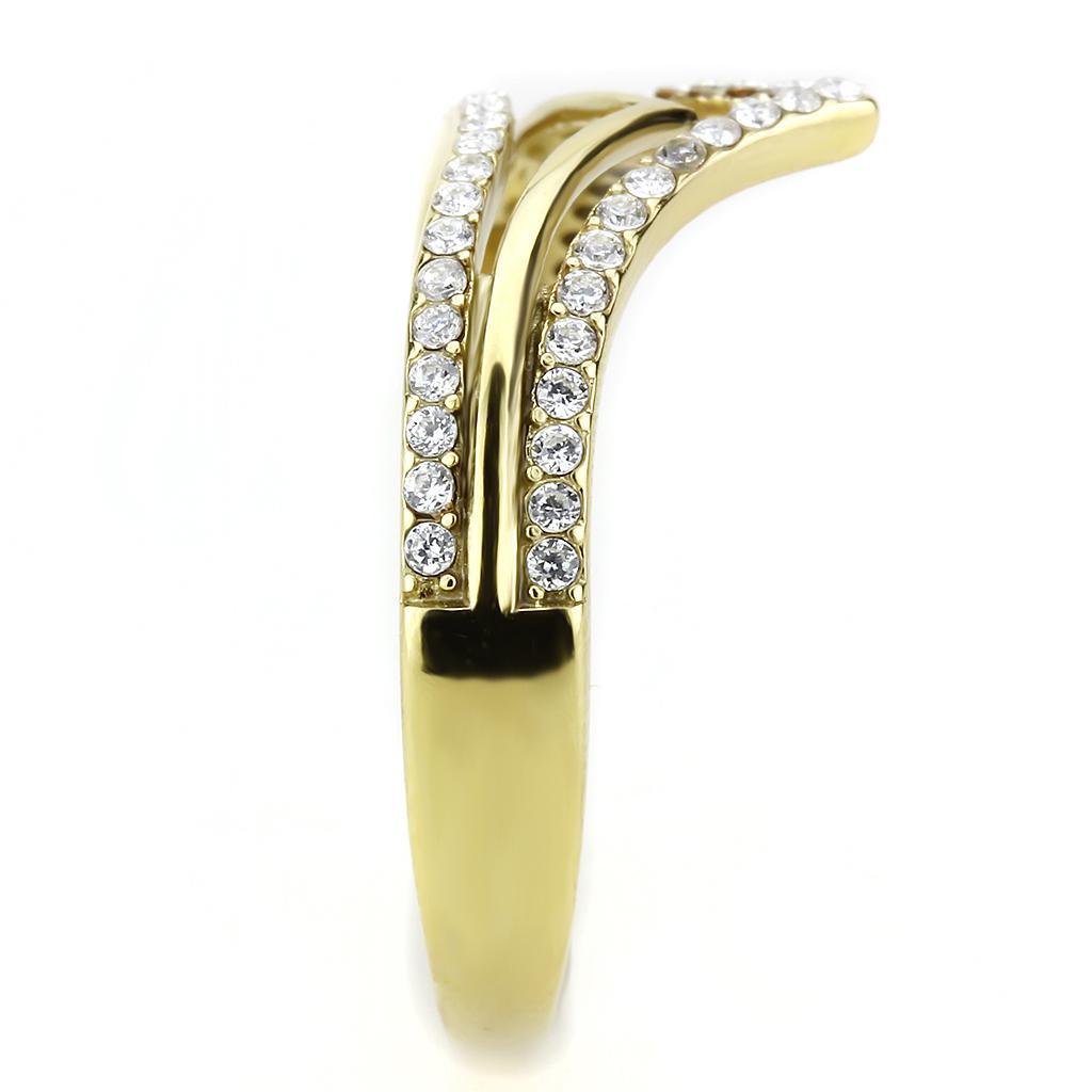 DA250 - IP Gold(Ion Plating) Stainless Steel Ring with AAA Grade CZ  in Clear-3