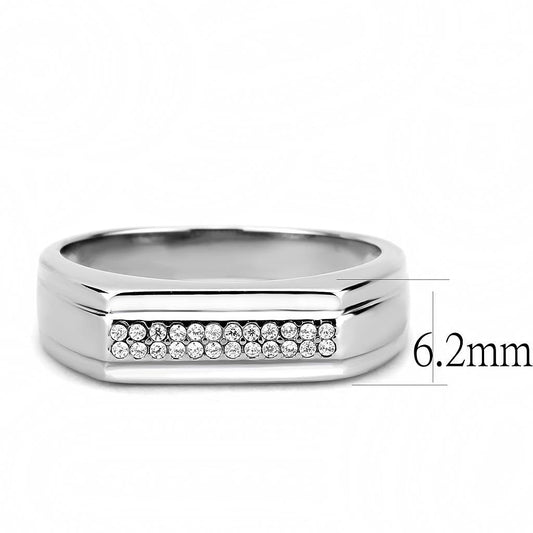 DA251 - High polished (no plating) Stainless Steel Ring with AAA Grade CZ  in Clear-1