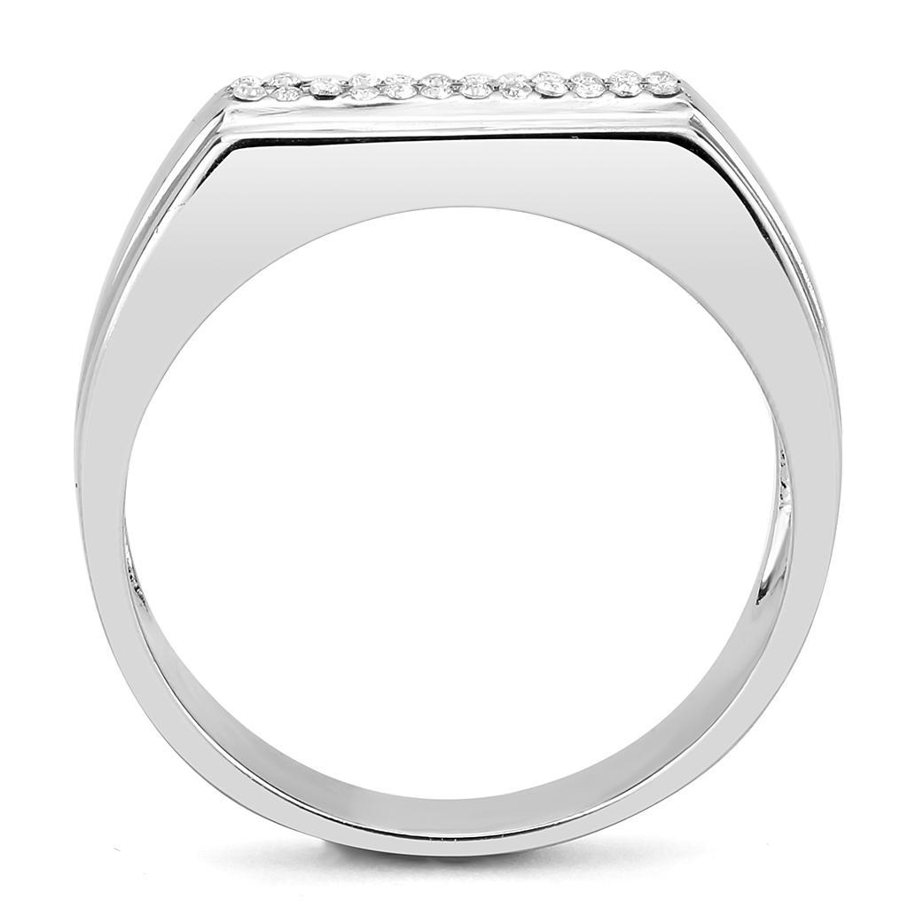 DA251 - High polished (no plating) Stainless Steel Ring with AAA Grade CZ  in Clear-2