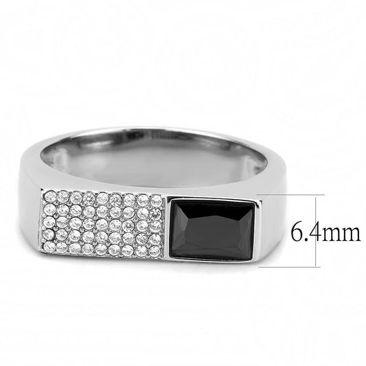 DA252 - High polished (no plating) Stainless Steel Ring with AAA Grade CZ  in Black Diamond-1