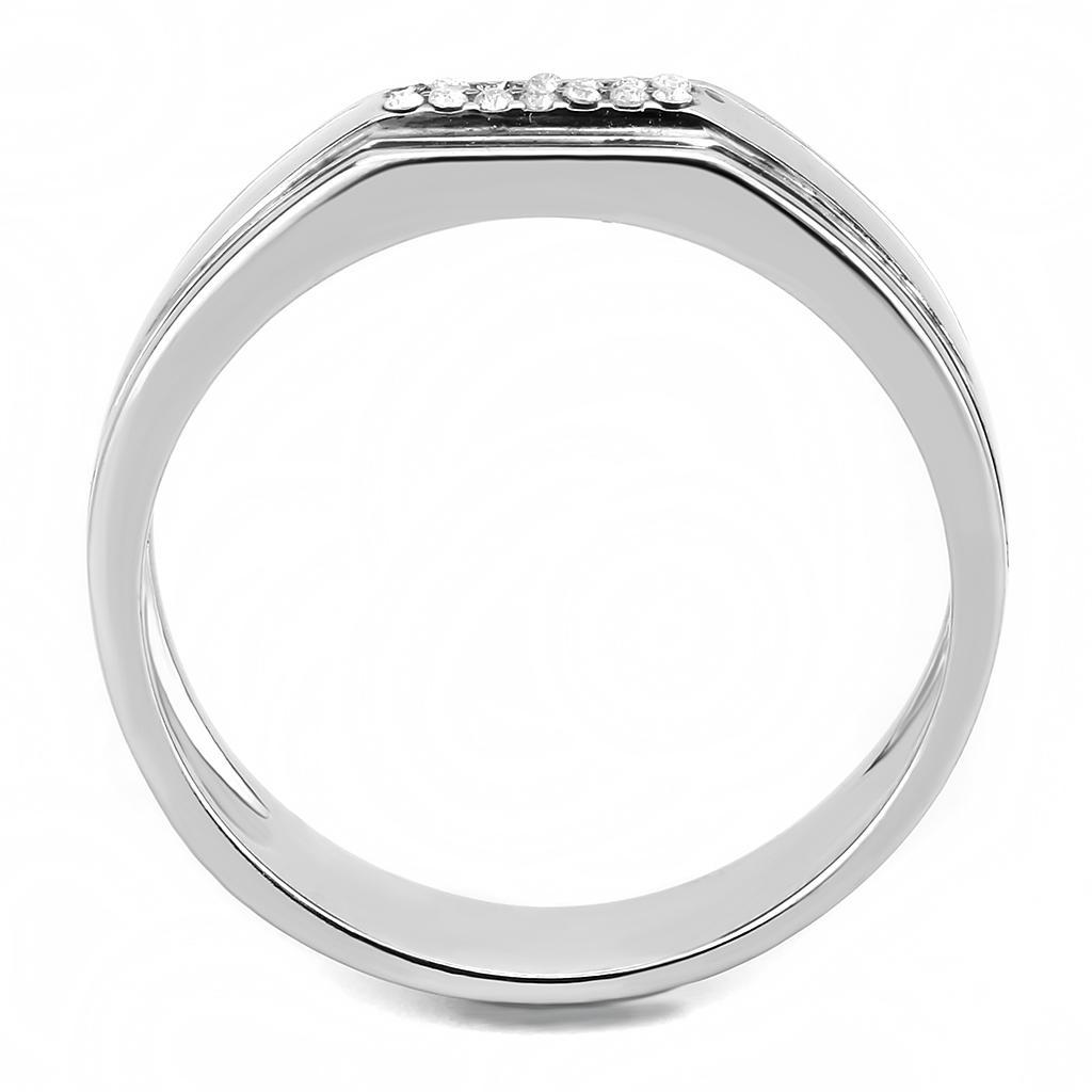 DA254 - High polished (no plating) Stainless Steel Ring with AAA Grade CZ  in Clear-2