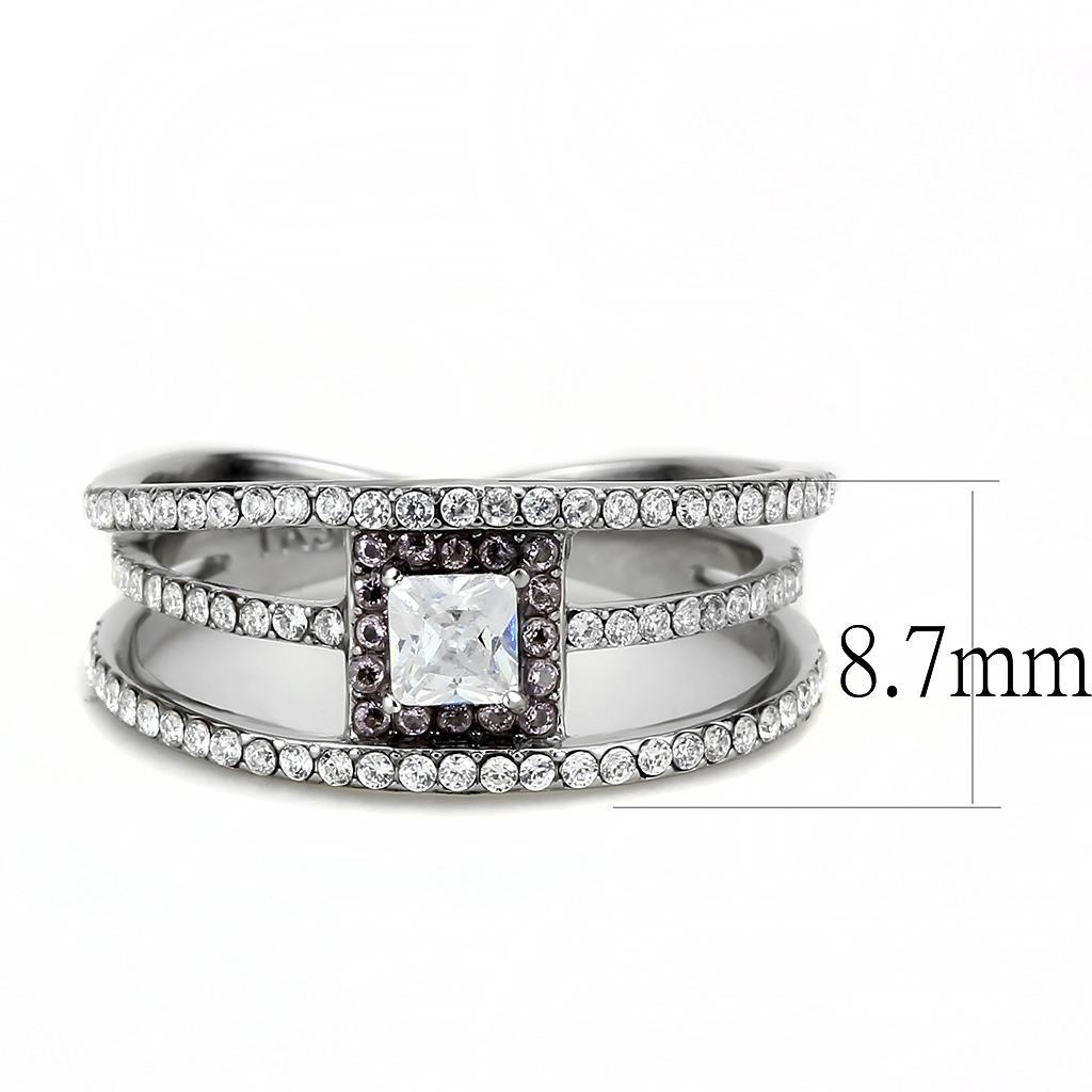 DA257 - High polished (no plating) Stainless Steel Ring with AAA Grade CZ  in Clear-1