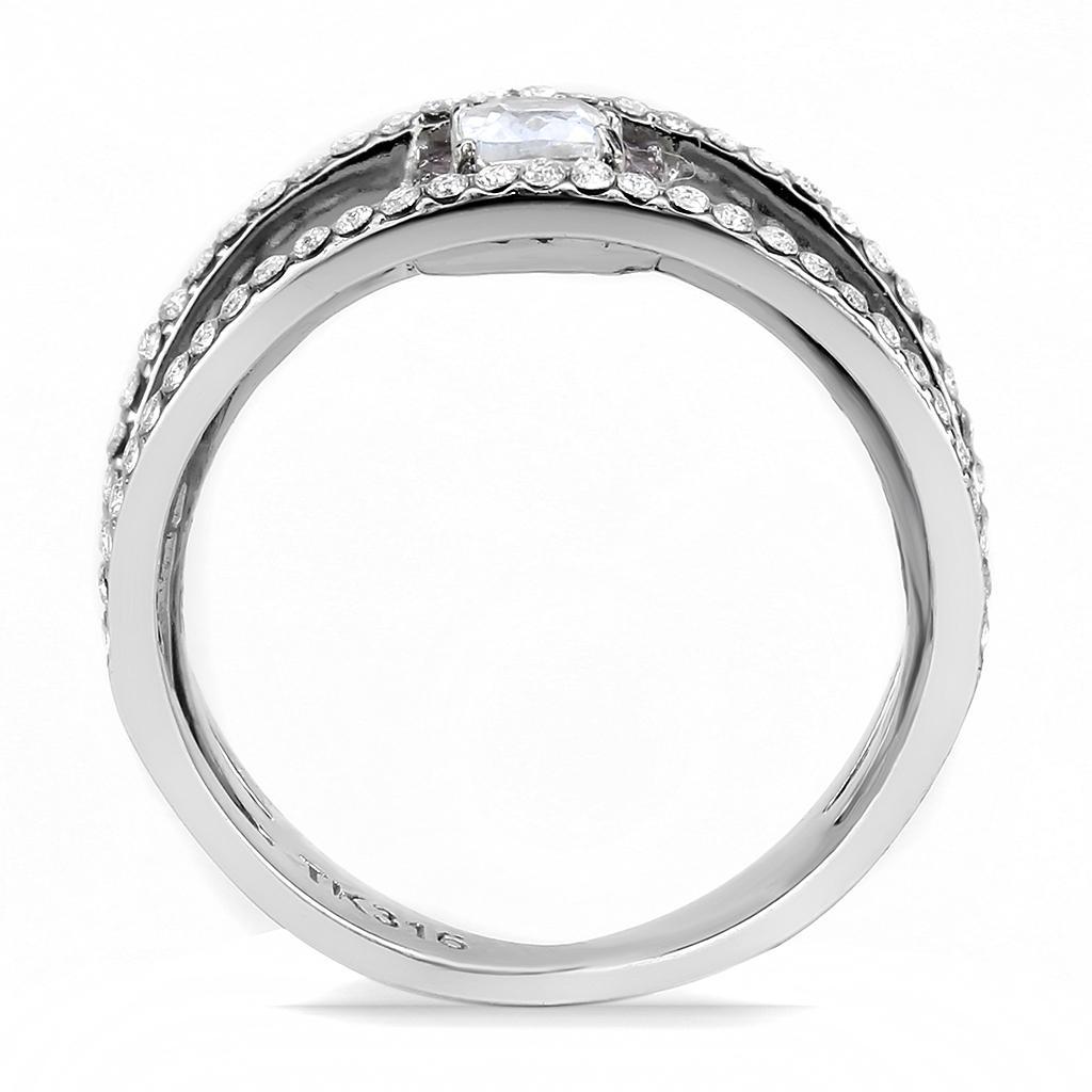 DA257 - High polished (no plating) Stainless Steel Ring with AAA Grade CZ  in Clear-2