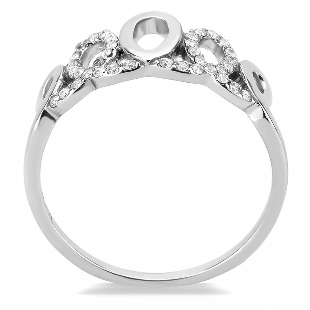 DA258 - High polished (no plating) Stainless Steel Ring with AAA Grade CZ  in Clear-2