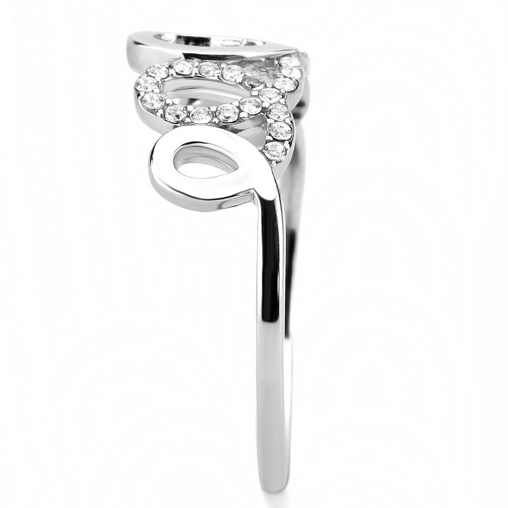 DA258 - High polished (no plating) Stainless Steel Ring with AAA Grade CZ  in Clear-3