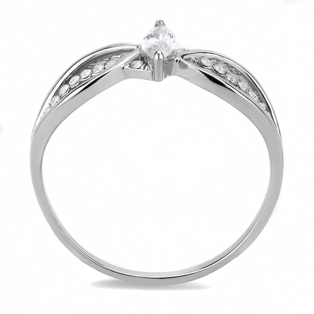 DA262 - High polished (no plating) Stainless Steel Ring with AAA Grade CZ  in Clear-2