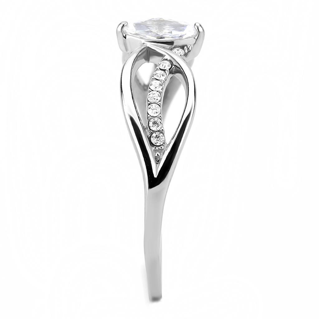 DA262 - High polished (no plating) Stainless Steel Ring with AAA Grade CZ  in Clear-3