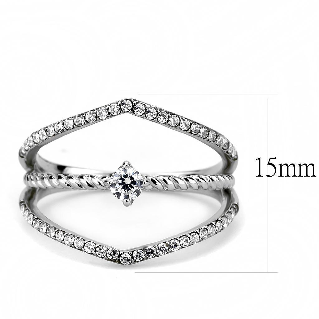DA264 - High polished (no plating) Stainless Steel Ring with AAA Grade CZ  in Clear-1