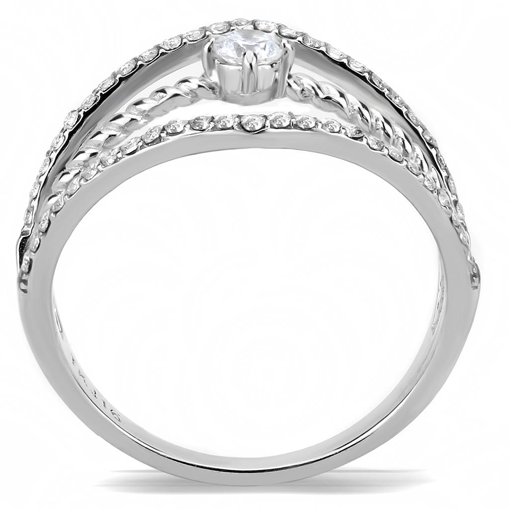 DA264 - High polished (no plating) Stainless Steel Ring with AAA Grade CZ  in Clear-2