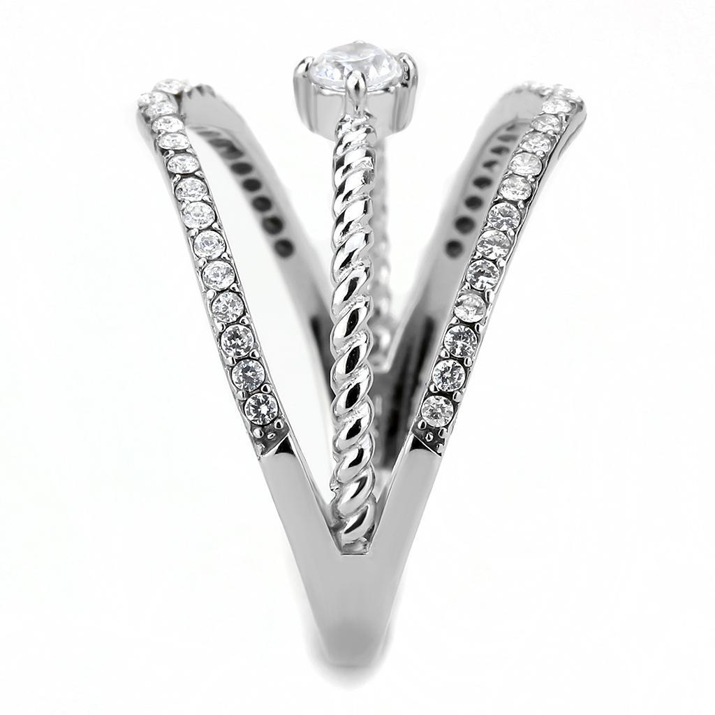 DA264 - High polished (no plating) Stainless Steel Ring with AAA Grade CZ  in Clear-3