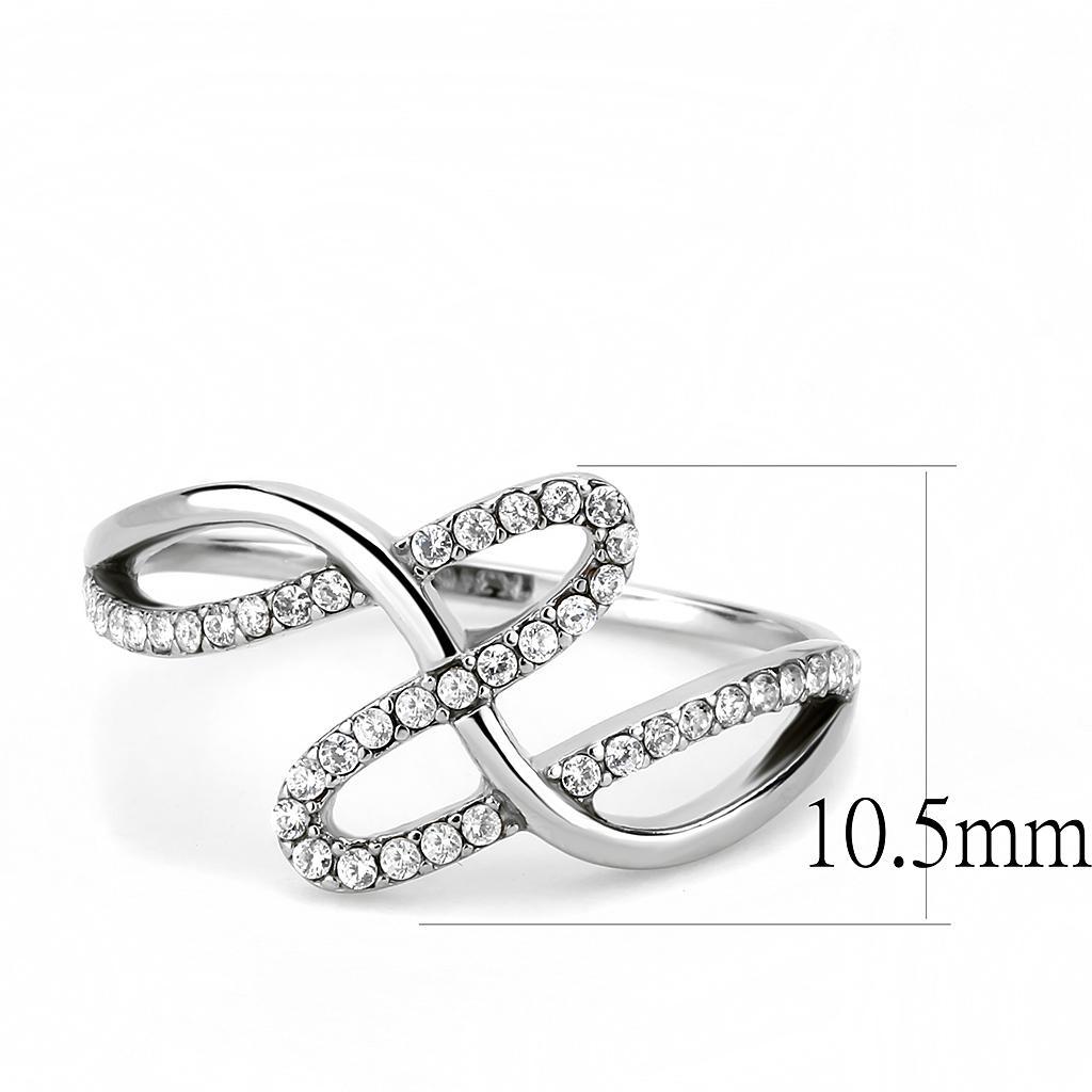 DA265 - High polished (no plating) Stainless Steel Ring with AAA Grade CZ  in Clear-1