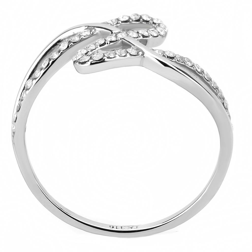 DA265 - High polished (no plating) Stainless Steel Ring with AAA Grade CZ  in Clear-2