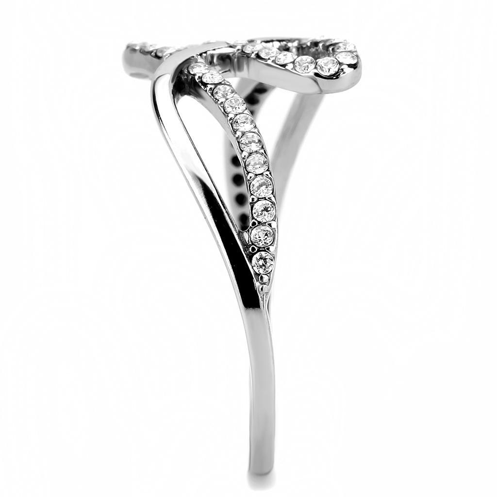 DA265 - High polished (no plating) Stainless Steel Ring with AAA Grade CZ  in Clear-3
