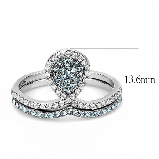DA268 - High polished (no plating) Stainless Steel Ring with AAA Grade CZ  in Sea Blue-1