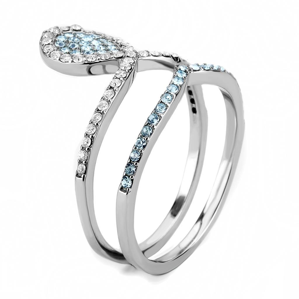 DA268 - High polished (no plating) Stainless Steel Ring with AAA Grade CZ  in Sea Blue-3