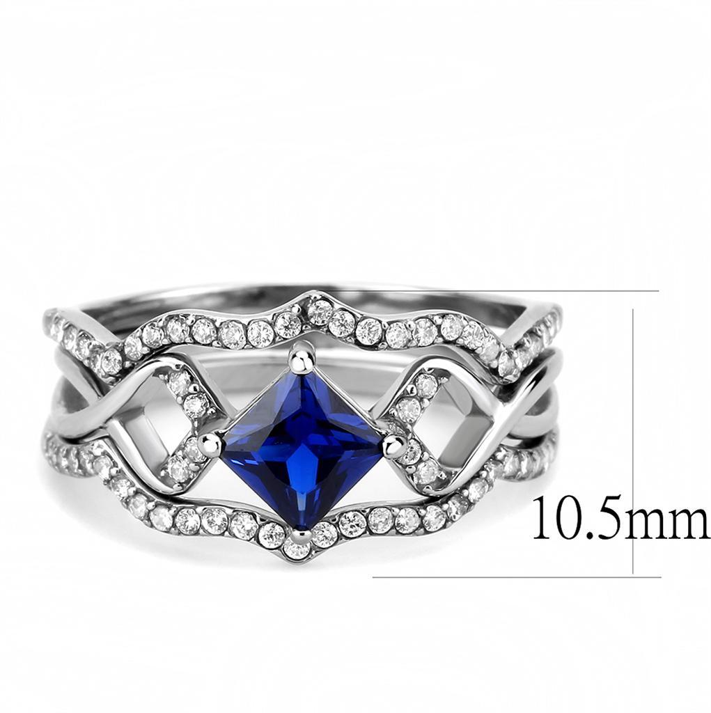 DA272 - High polished (no plating) Stainless Steel Ring with Synthetic Spinel in London Blue-1