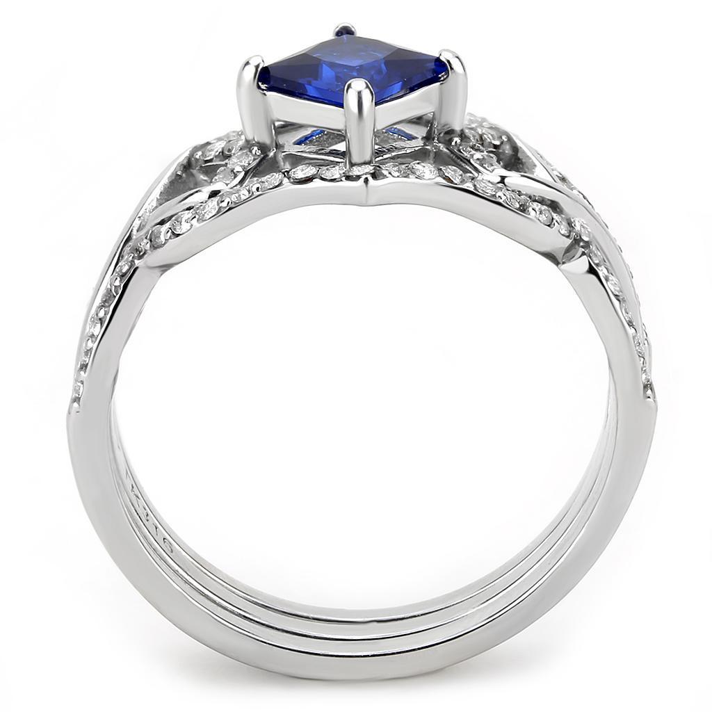 DA272 - High polished (no plating) Stainless Steel Ring with Synthetic Spinel in London Blue-2