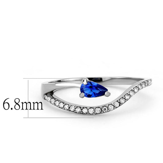DA273 - High polished (no plating) Stainless Steel Ring with Synthetic Spinel in London Blue-1