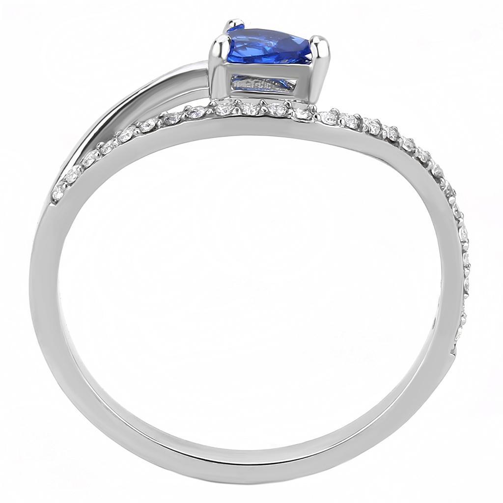 DA273 - High polished (no plating) Stainless Steel Ring with Synthetic Spinel in London Blue-2