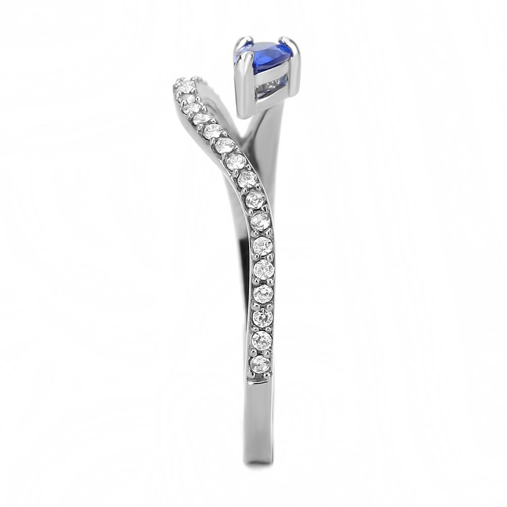 DA273 - High polished (no plating) Stainless Steel Ring with Synthetic Spinel in London Blue-3