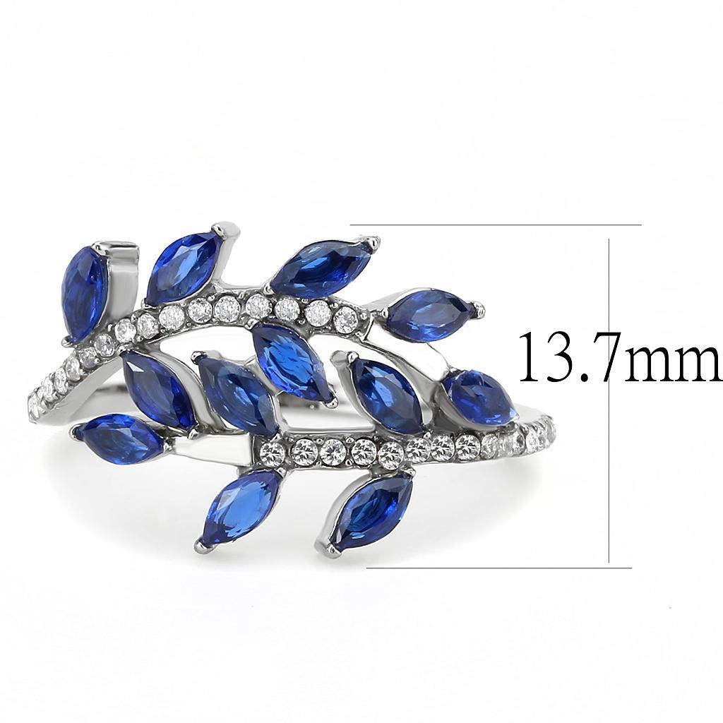 DA274 - High polished (no plating) Stainless Steel Ring with Synthetic Spinel in London Blue-1