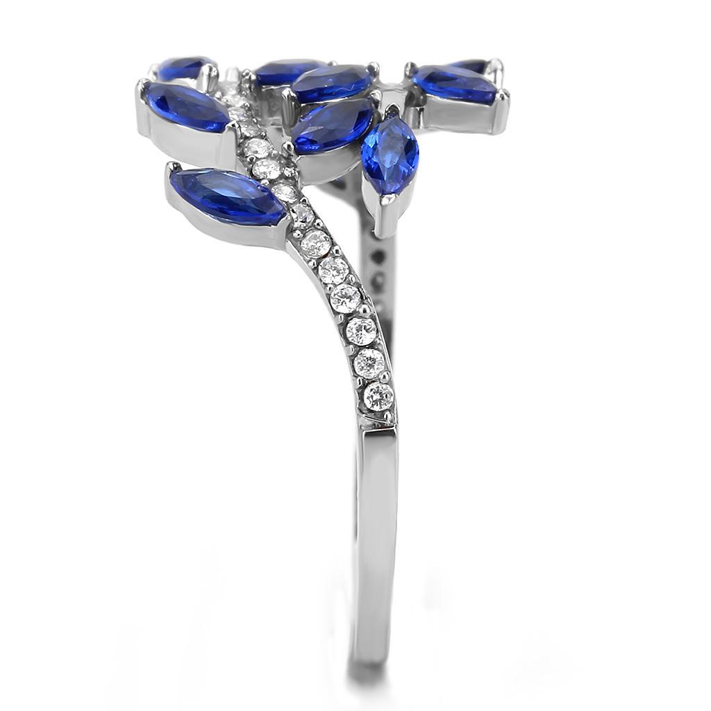 DA274 - High polished (no plating) Stainless Steel Ring with Synthetic Spinel in London Blue-3