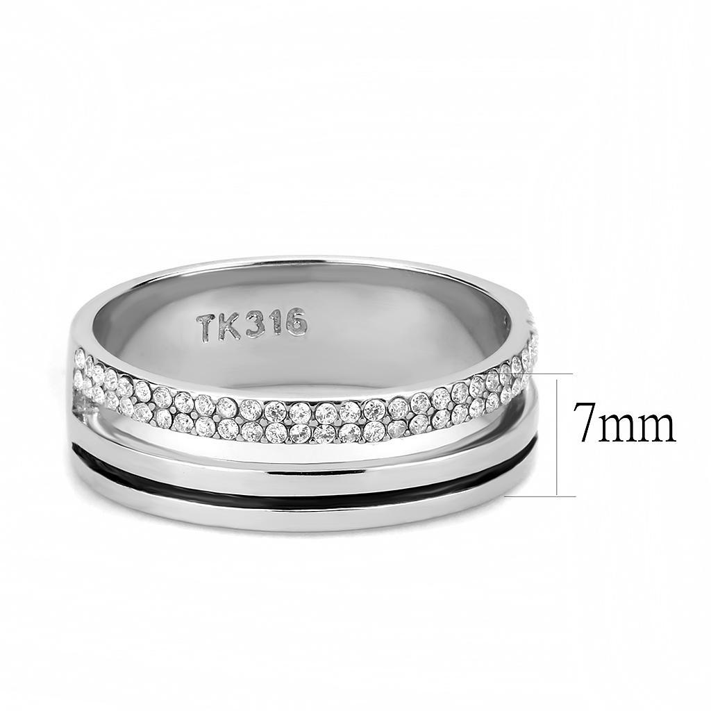 DA275 - High polished (no plating) Stainless Steel Ring with AAA Grade CZ  in Clear-1