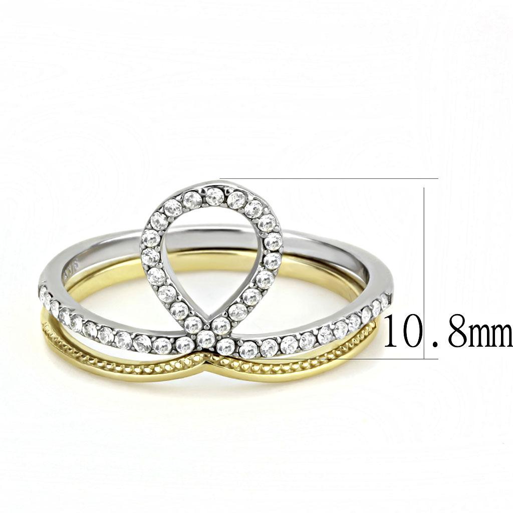 DA278 - Two-Tone IP Gold (Ion Plating) Stainless Steel Ring with AAA Grade CZ  in Clear-1