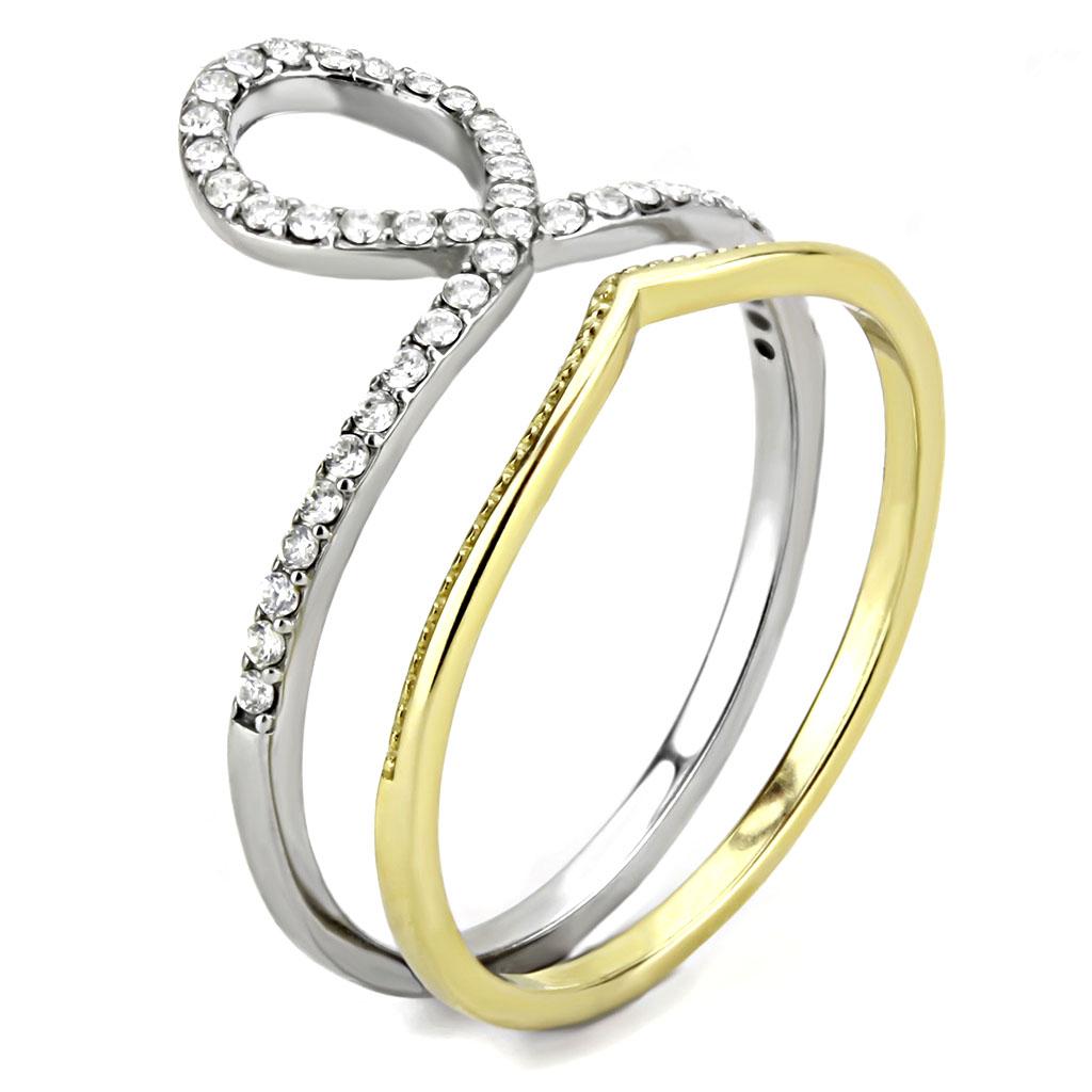 DA278 - Two-Tone IP Gold (Ion Plating) Stainless Steel Ring with AAA Grade CZ  in Clear-3