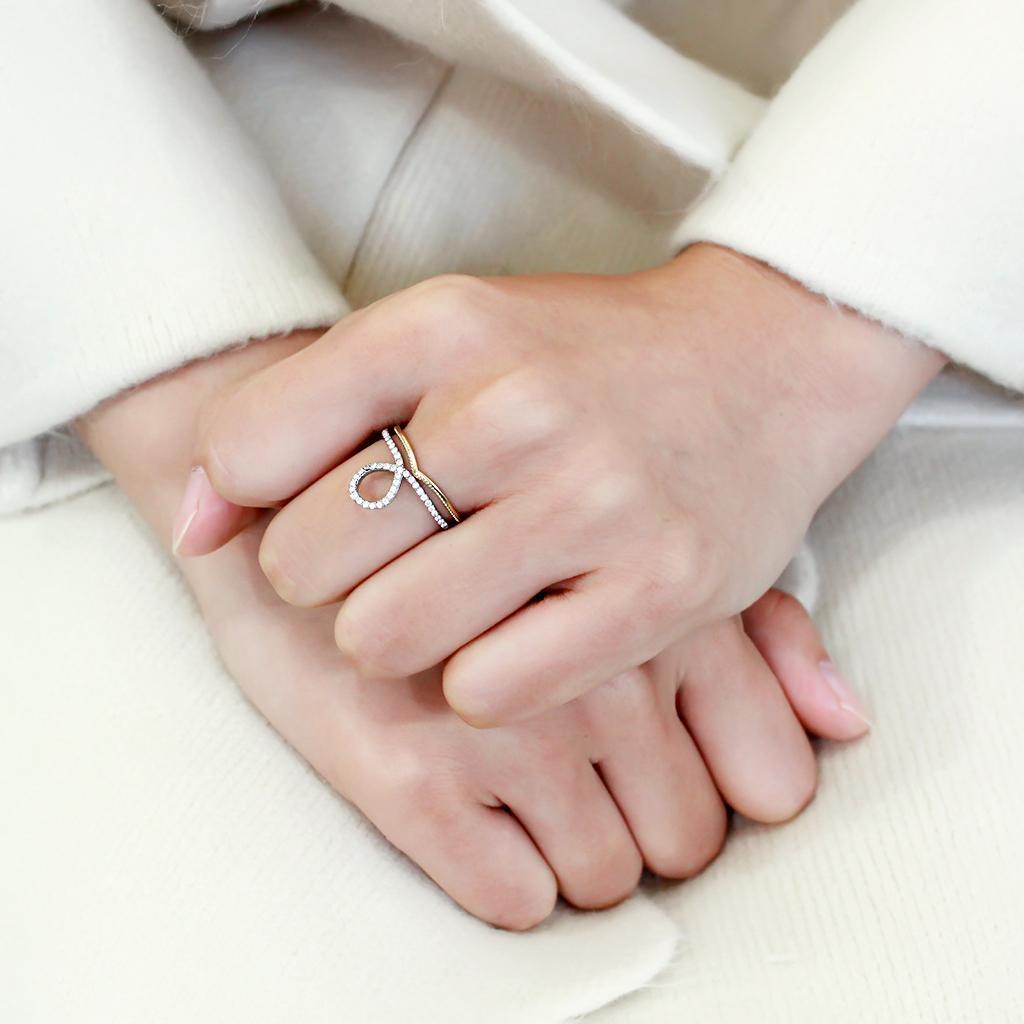 DA278 - Two-Tone IP Gold (Ion Plating) Stainless Steel Ring with AAA Grade CZ  in Clear-4