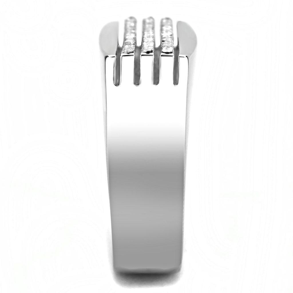 DA279 - High polished (no plating) Stainless Steel Ring with AAA Grade CZ  in Clear-3