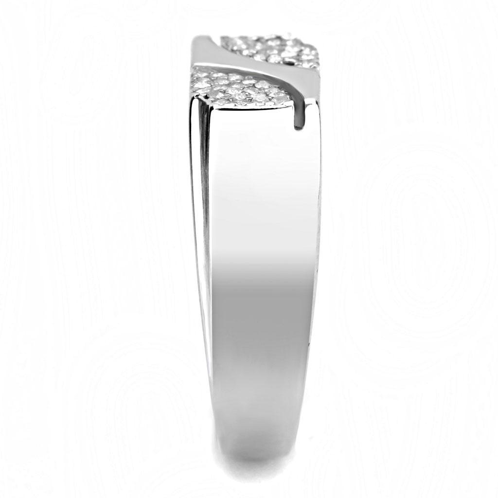 DA280 - High polished (no plating) Stainless Steel Ring with AAA Grade CZ  in Clear-3