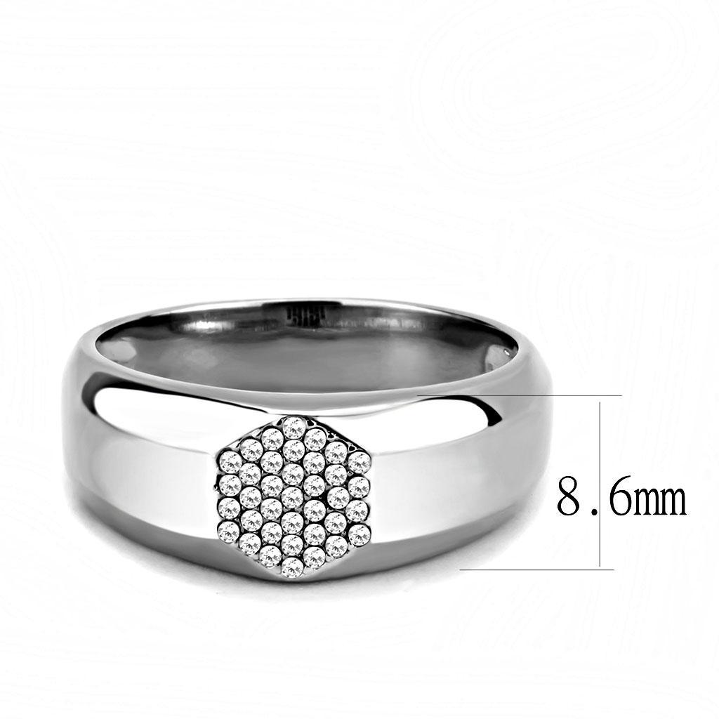 DA281 - High polished (no plating) Stainless Steel Ring with AAA Grade CZ  in Clear-1
