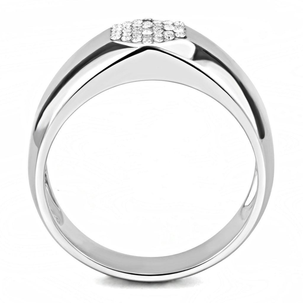 DA281 - High polished (no plating) Stainless Steel Ring with AAA Grade CZ  in Clear-2
