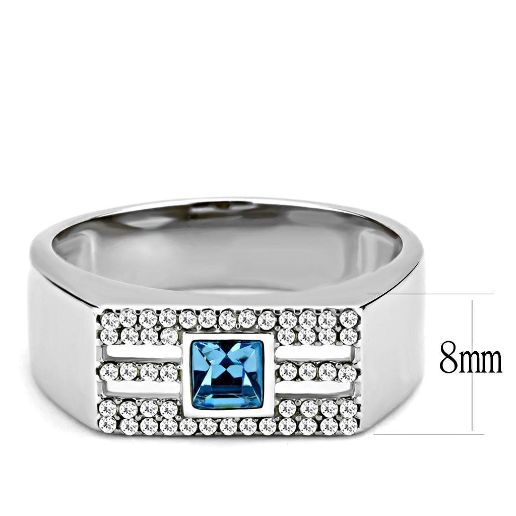 DA283 - High polished (no plating) Stainless Steel Ring with Top Grade Crystal  in Sea Blue-1